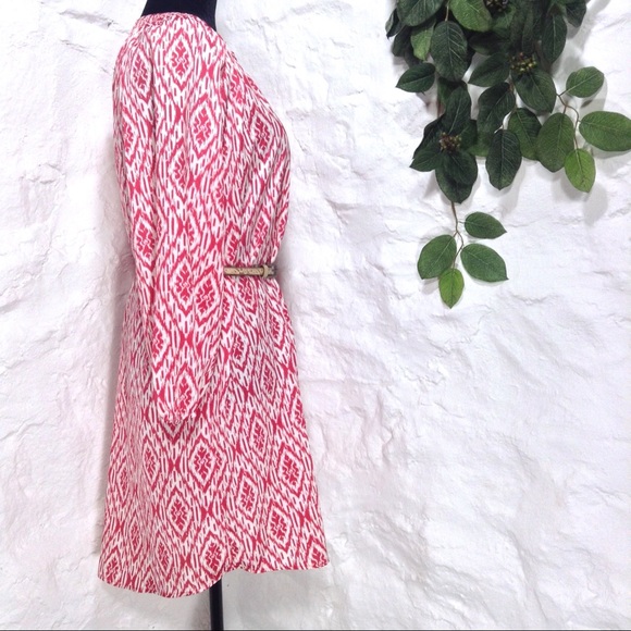 Anthro Maeve pink ikat peasant shirt dress size L - Picture 2 of 8